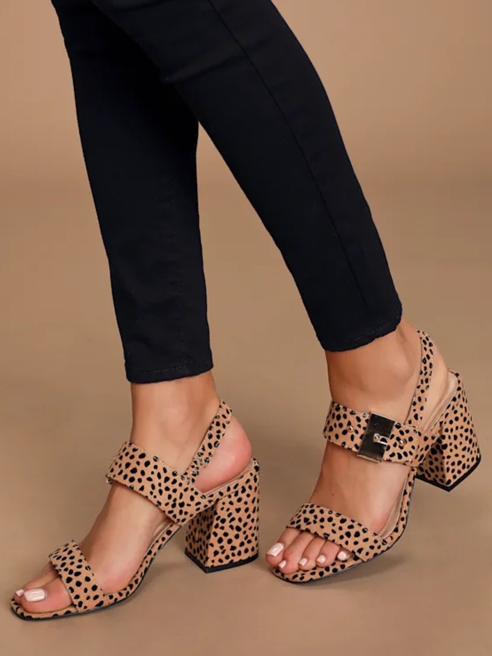 Tan & Black Leopard Print Suede Block Heels - Picture 4 of 16